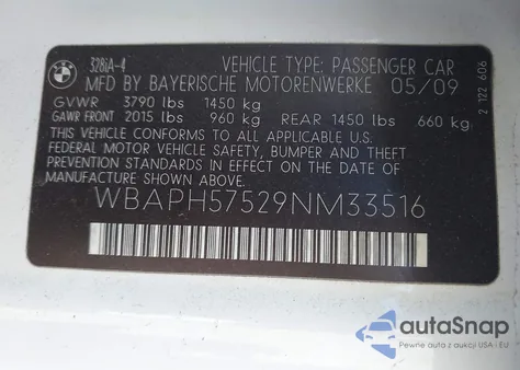 2009 BMW 328I из США, поврежденный, VIN WBAPH57529NM33516